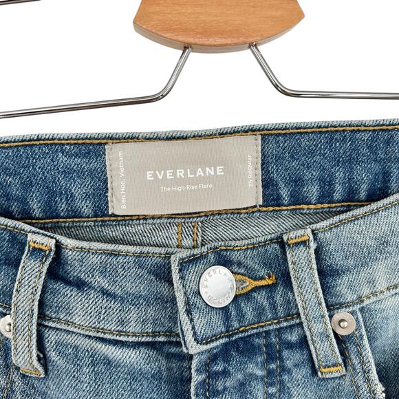 Everlane The High-Rise Flare‎ Jeans Cropped Medium Wash Distressed Size 25 - Picture 6 of 14